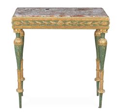 1064.  Consola neoclásica de madera tallada, policromada de verde 