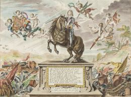 763.  ABRAHAM VAN DIEPENBEECK (1596-1675) y PEETER CLOUWET (1629-1670)"La batalla de Gaignee con el duque de Newcastle a caballo y escudo de armas" y "Duque de Newcastle"