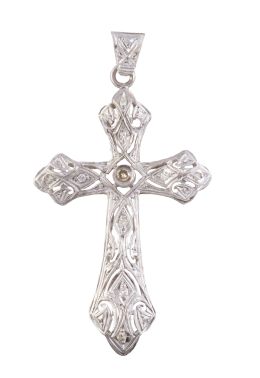 70.  Cruz colgante de brillantes Art- Decó con decoración calada