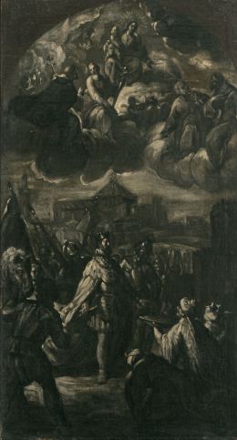 785.  ACISCLO ANTONIO PALOMINO Y VELASCO (Bujalance, Córdoba, 1655-Madrid, 1726)La Rendición de Córdoba ante Fernando III y La Aparición de San Rafael al venerable RoelasDos bocetos en grisalla para la capilla de Santa Teresa de la Catedral de Córdoba, también conocida como capilla del Cardenal SalazarH. 1712- 1713