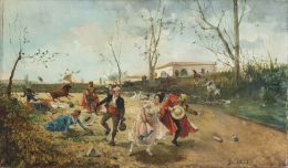 811.  EUGENIO LUCAS VILLAAMIL (Madrid, 1858-1918)Festejo taurino en el campo