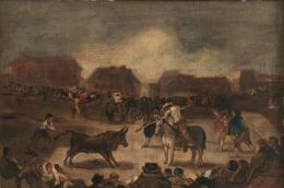 805.  CÍRCULO DE FRANCISCO LAMEYER Y BERENGUER (Puerto de Santa María (Cádiz),1825 - Madrid,1877)La corrida de toros