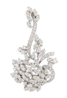 302.  Broche de brillantes diseño floral, compuesto por brillantes engastados en garras a diferentes alturas