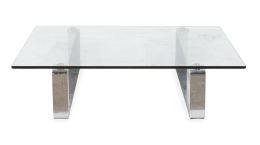 1304.  Mesa de centro de metal cromado y cristal.FASEM, Italia, S. XX.