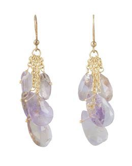 150.  Pendientes largos de cuentas de ametrino talla gota combinadas con cadena