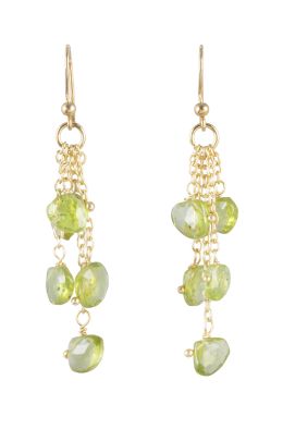 165.  Pendientes largos con gotas de peridotos facetados y cadenitas
