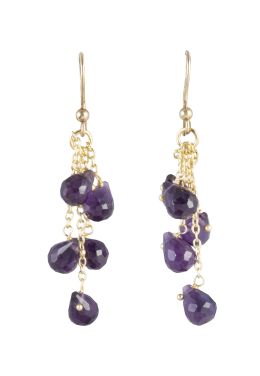 151.  Pendientes largos con gotas de amatistas facetadas y cadenitas