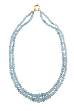 317.  Collar de dos hilos de aguamarinas en cuentas con forma de 