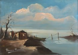 854.  ROMANO MUSSOLINI (Italia, 1927-2006)Paisaje con barca