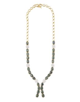 160.  Collar con frente de zafiros verdes ovales entre flores de brillantes