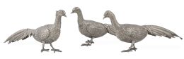 1356.  Lote de tres faisanes decorativas de plata.España, S. XX.