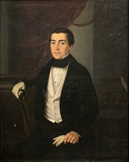 777.  ANDRÉS CORTÉS (1810-1879)Retrato de caballero en un interior1850