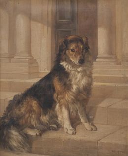896.  WALTER HARROWING (Inglaterra, 1838-1913)Interior con perro