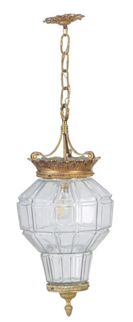 661.  Farol de bronce dorado y cristal tallado.España, años 40 - 50.