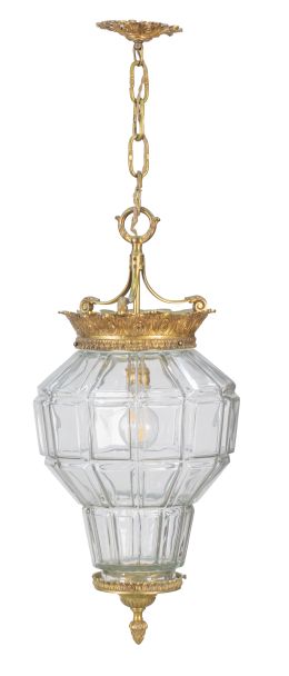 667.  Farol de bronce dorado y cristal tallado.España, años 40 - 50.