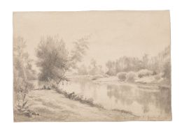 924.  EMILIO SÁNCHEZ PERRIER (Sevilla, 1855-Granada, 1907)Paisaje con río