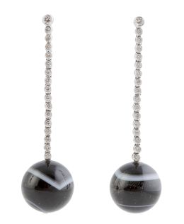 305.  Pendientes largos con esfera de ónix colgante de línea en rivière de chatones de brillantes