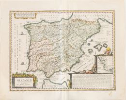 773.  JAN JANSSON (1588-1664) ABRAHAM GOSS (1590?-1643)Mapa de España; "Hispaniae veteris descriptio"