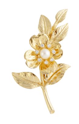 434.  Broche flor vintage años 60 con perla central orlada de str