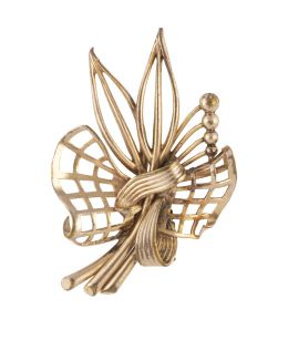 438.  Broche vintage francés años 40 de ramo con lazada calada