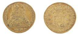 405.  Moneda de ocho escudos de Fernando VII en oro. 1813. Nuevo Reino J.F. 