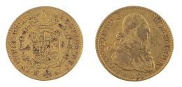 420.  Moneda de dos escudos Carlos IV en oro. 1807. Madrid. A.J.