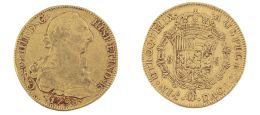 406.  Moneda de ocho escudos de Carlos IV en oro. 1798. Nueva Esp