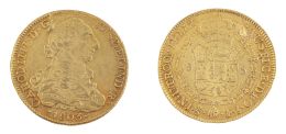 408.  Moneda de ocho escudos de Carlos IV en oro. 1803. Nueva Esp