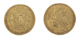 410.  Moneda de ocho escudos de Carlos IV en oro.1797. Nuevo Rein