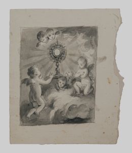 782.  ESCUELA ESPAÑOLA, PP. XIXAdoración eucarística con angelotes (anverso)/ adoración eucarística con dos ángeles (reverso) y adoración eucaristica con ángel y puttis