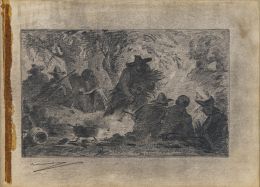 791.  ÁNGEL LIZCANO MONEDERO (Alcázar de San Juan, 1846-Leganés, 1929)Bandoleros sobre un paisaje
