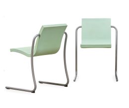 1289.  "Magic Chair".Pareja de sillas en acero tubular y poliuretano verde.Ross Lovegrove para Fasem, Italia, 1997.