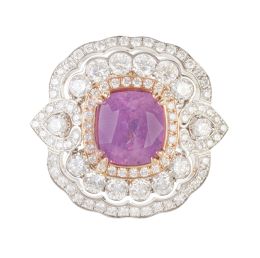 394.  Sortija con zafiro rosa de Kashmir rosa central talla cojín