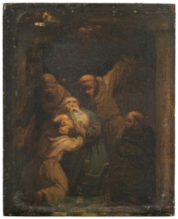 855.  ESCUELA ESPAÑOLA, H. 1800Franciscanos reconfortando a un santo.
