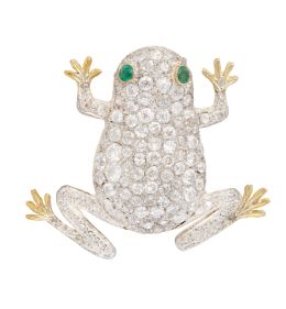 298.  Broche en forma de rana, con cuerpo cuajado de brillantes, 