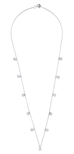 124.  Gargantilla con once chatones de brillantes colgantes de cadena de platino