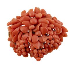 29.  Broche floral victoriano s. XIX de coral con diseño de hoja