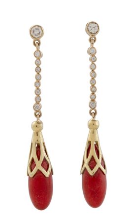 336.  Pendientes largos con perilla de coral colgante de línea ri