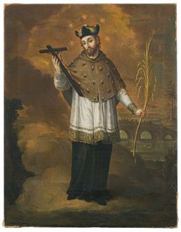 776.  JOSÉ CAMPECHE JORDÁN (San Juan, 1751-1809)San Juan de Nepomuceno sobre un paisaje
