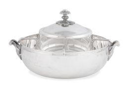 596.  Caviarera de metal plateado y cristal de estilo Luis XVI.Christofle.