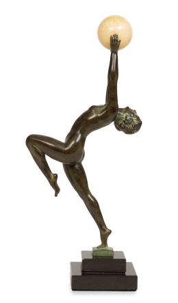 575.  Max Le Verrier (1891-1973).Contorsionista Art Decó de bronce, sobre peana de mármol. Firmada.Francia, h. 1930.