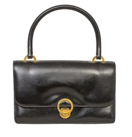 375.  Bolso HERMÉS vintage modelo ring en piel box negra, con asa corta
