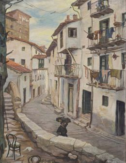 846.  ÁNGEL GARAVILLA (Lequeitio, Vizcaya, 1906 - Barcelona, 1961)Calle de un pueblo