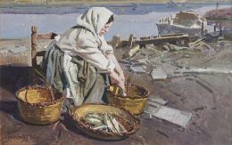 844.  EUSTAQUIO SEGRELLES (Albaida, Valencia, 1936 - Valencia, 2025)Limpiando el pescado