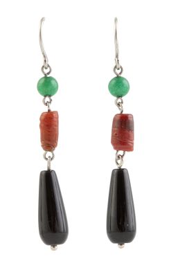 170.  Pendientes largos con perilla de óxix que pende de ágata roja y verde