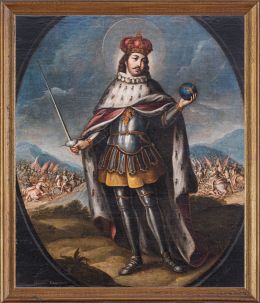 771.  NICOLÁS ENRÍQUEZ DE VARGAS (1704-1790)San Fernando Rey, Fernando III de Castilla, inserto en un óvalo fingido