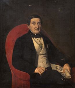 792.  CARLOS LUIS DE RIBERA Y FIEVE  (Roma, 1815 - Madrid, 1891)Retrato de un arquitecto con la medalla de honor de la Real Academia de Bellas Artes de San Fernando1861