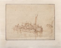 740.  ESCUELA FLAMENCA, H. 1700Barcos en un mar en calma