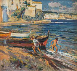 800.  SEGUNDO MATILLA (Madrid, 1862-Teyá, Barcelona, 1937)Nños en la playa, Cadaqués