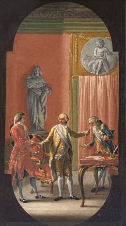 786.  JOSÉ DEL CASTILLO (Madrid, 1737-1793) / GREGORIO FERRO (1742-1812)Carlos III ordena al conde de Floridablanca que sea declarada la guerra a Inglaterra